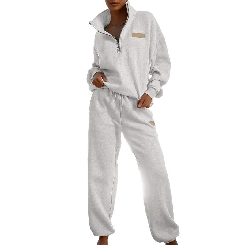 Aleumdr Women 2 Piece Outfits Sweatsuit Lounge Set Half Zip Pullover with Jogger Airport Tracksuit Matching Pants Set Outdoorfun
