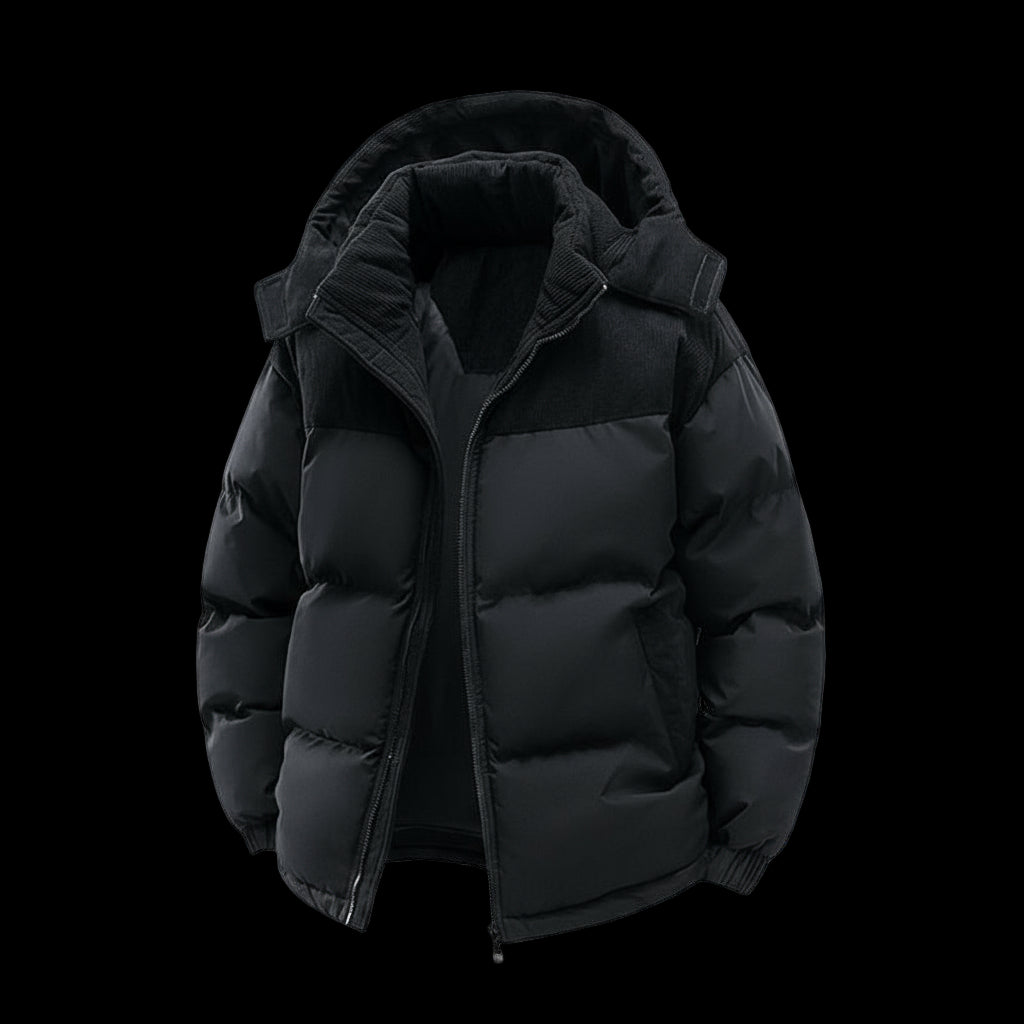 Winter Hooded Casual Fleece-Lined Men'S Coat,Removable Hood,Warm Color-Blocked Cotton Jacketcouples' Style Winter Cotton Coat, Outerwear Top.