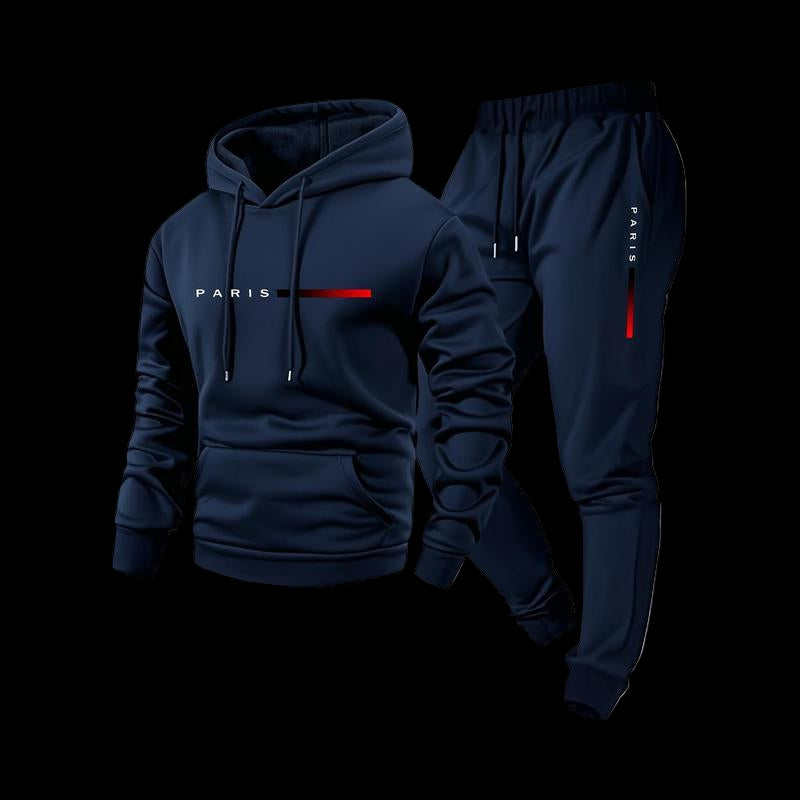 Men'S Paris Letter Printed Hoodie and Drawstring Sweatpants Set, Menswear, Casual Athletic Long Sleeve Hooded Jacket & Trousers for Fall & Winter, Men'S Clothing for Daily Wear, Sportswear Indoor Outdoor, Tracksuit, Athleisure Summer Clothes