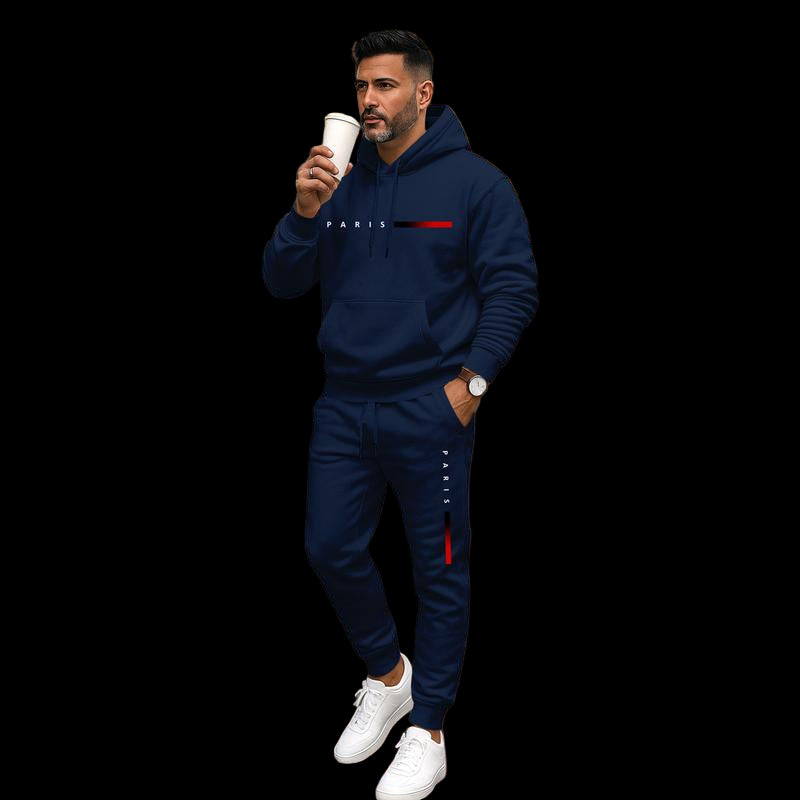 Men'S Paris Letter Printed Hoodie and Drawstring Sweatpants Set, Menswear, Casual Athletic Long Sleeve Hooded Jacket & Trousers for Fall & Winter, Men'S Clothing for Daily Wear, Sportswear Indoor Outdoor, Tracksuit, Athleisure Summer Clothes