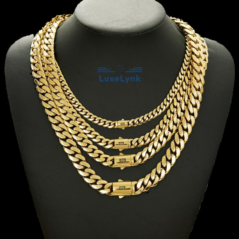 14K Gold-Plated Cuban Necklace/Bracelet Brand New "S" Logo Design| the Latest Electroplating Gold-Plating Process for Rust Prevention| Miami Hip-Hop Style Fashion Items| the Best Gift for Men and Women| Couples' Style| 8Mm/10Mm/12Mm/14Mm