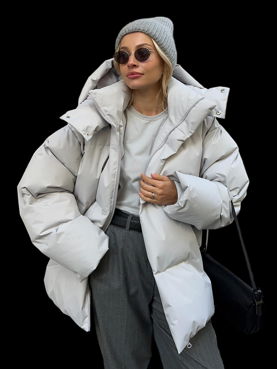 Fashion Coat with Removable Hood Cotton Jacket Winter Warm Windproof Loose Cotton Jacket Loose Parka Outerwear Clothing