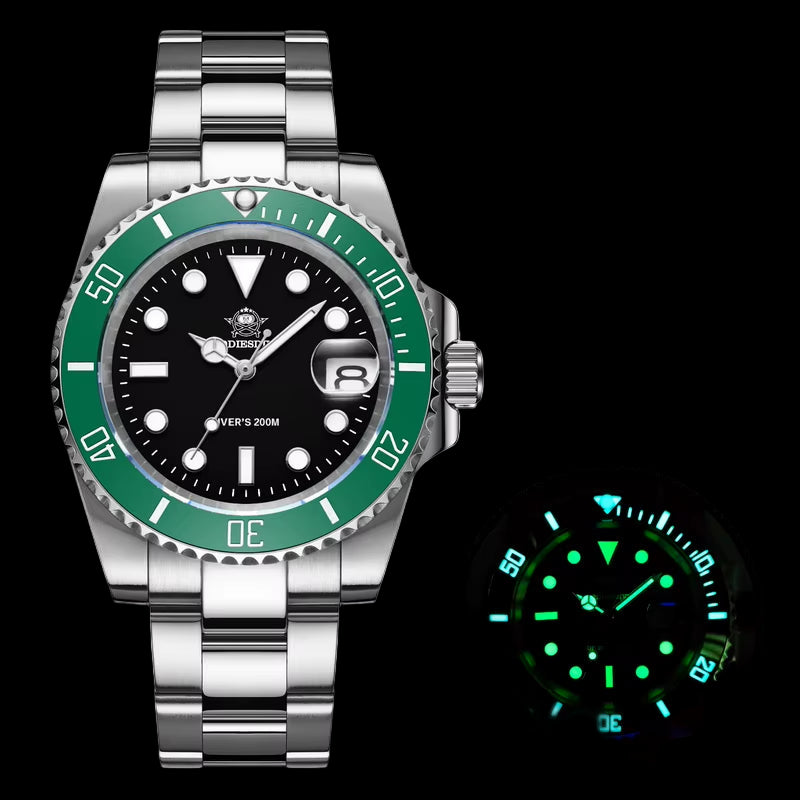 Quartz Watch Luxury Brand Men Watches Waterproof Business 41Mm Watch C3 Luminous Stainless Steel Black Diver Watch