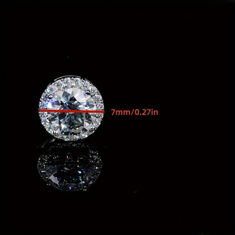 A Pair of 2-Carat VVS1 Moissanite Earrings - Mature Style, 925 Sterling Silvery Earrings, Suitable for Men and Women'S Natural round Cut Imitation Faux Gemstones Moissanite Earrings