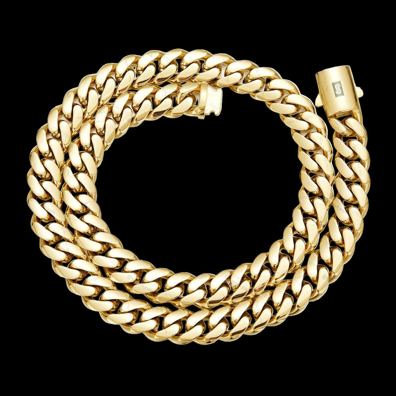 14K Gold-Plated Cuban Necklace/Bracelet Brand New "S" Logo Design| the Latest Electroplating Gold-Plating Process for Rust Prevention| Miami Hip-Hop Style Fashion Items| the Best Gift for Men and Women| Couples' Style| 8Mm/10Mm/12Mm/14Mm