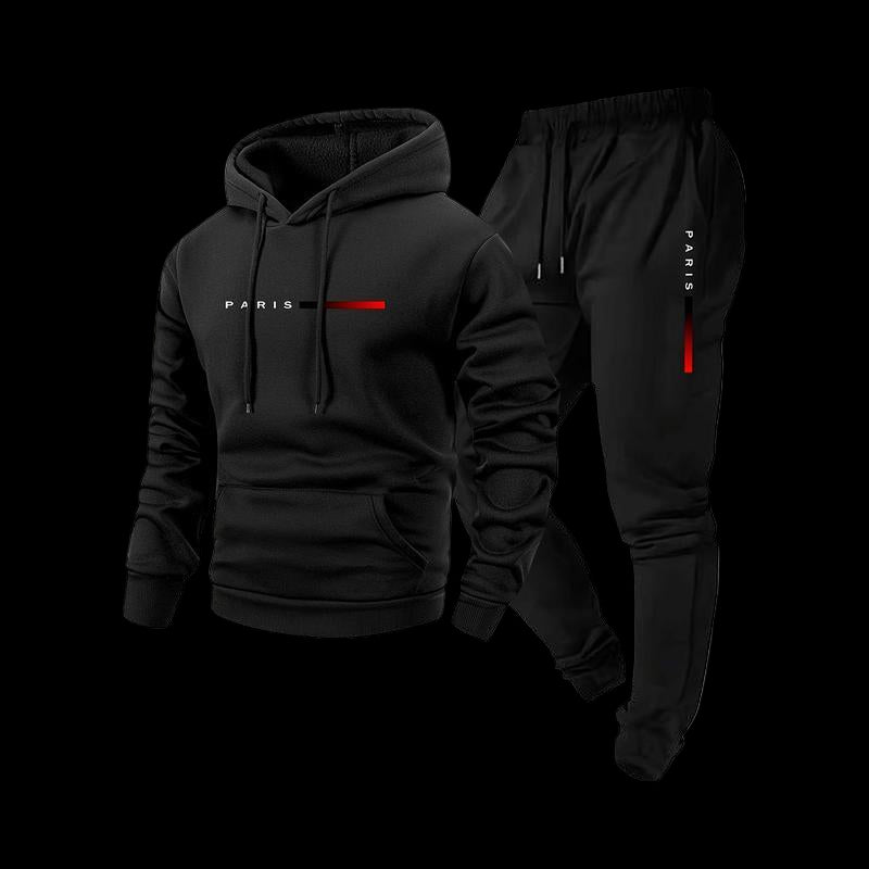 Men'S Paris Letter Printed Hoodie and Drawstring Sweatpants Set, Menswear, Casual Athletic Long Sleeve Hooded Jacket & Trousers for Fall & Winter, Men'S Clothing for Daily Wear, Sportswear Indoor Outdoor, Tracksuit, Athleisure Summer Clothes