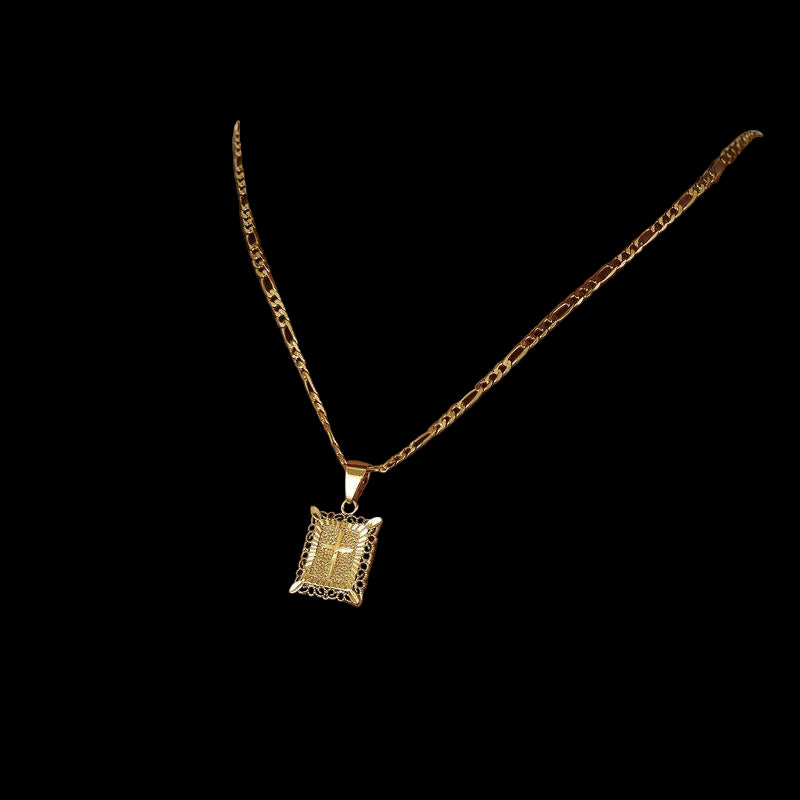 KISSYAN Gold Cross Necklace for Men Women, 14K Gold Plated Figaro Chain with Rectangular Religious Pendant, Faith Jewelry Gift