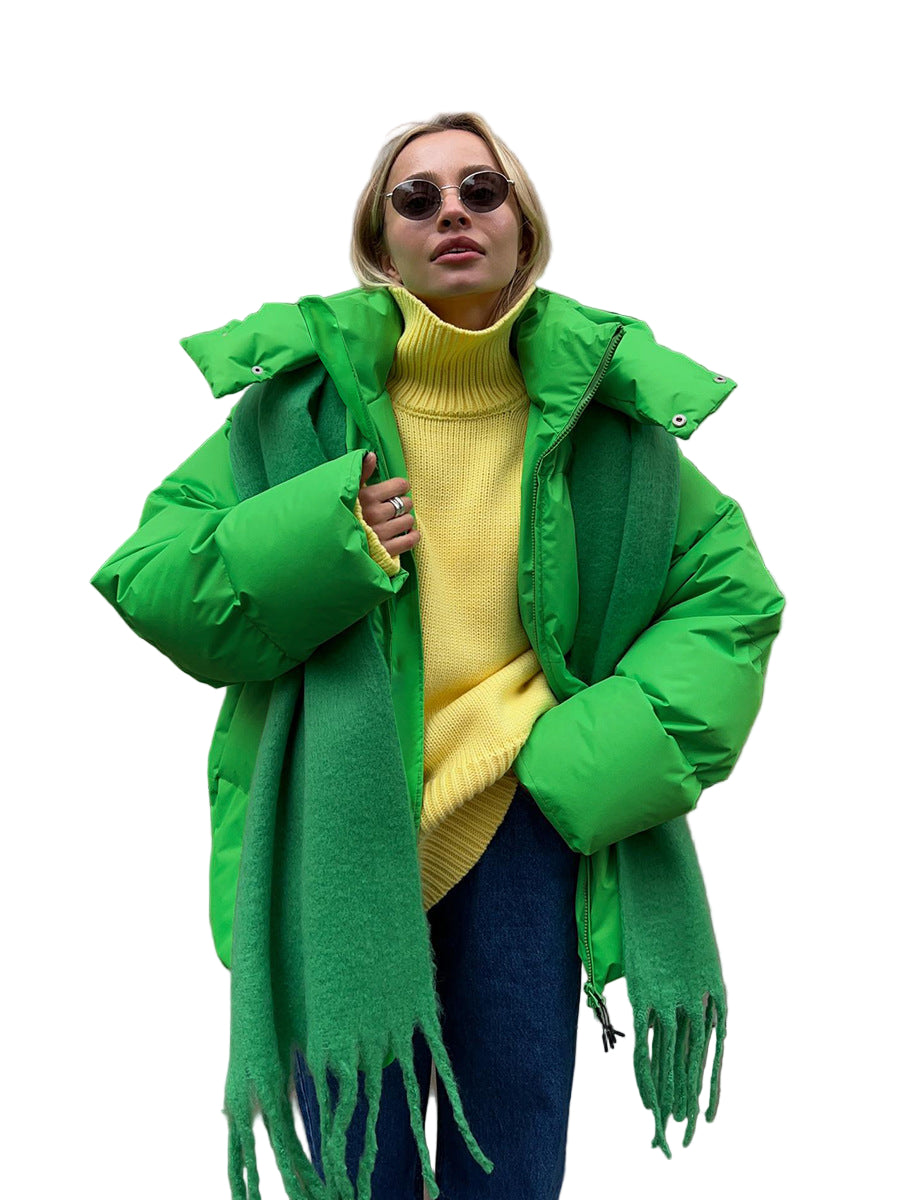 Fashion Coat with Removable Hood Cotton Jacket Winter Warm Windproof Loose Cotton Jacket Loose Parka Outerwear Clothing