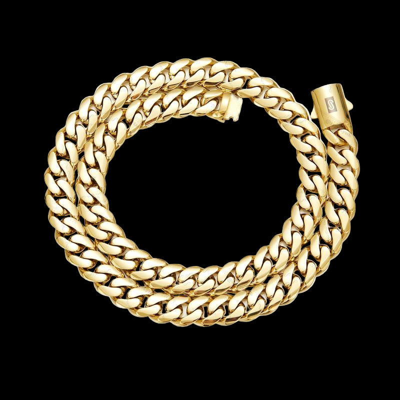 14K Gold-Plated Cuban Necklace/Bracelet Brand New "S" Logo Design| the Latest Electroplating Gold-Plating Process for Rust Prevention| Miami Hip-Hop Style Fashion Items| the Best Gift for Men and Women| Couples' Style| 8Mm/10Mm/12Mm/14Mm