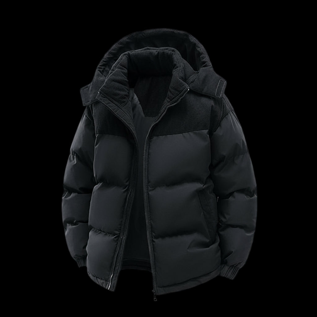 Winter Hooded Casual Fleece-Lined Men'S Coat,Removable Hood,Warm Color-Blocked Cotton Jacketcouples' Style Winter Cotton Coat, Outerwear Top.