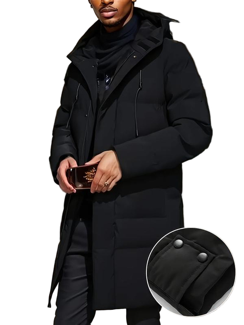 Men'S Thick Winter Warm Coat plus Size Cold Weather Jacket with Hood Long Sleeve Front Button Design Suitable for Extreme Cold Daily & Formal Occasions Durable Winter Clothing Winter Jackets Cold Weather Coats Hooded Casual Coats Black Menswear