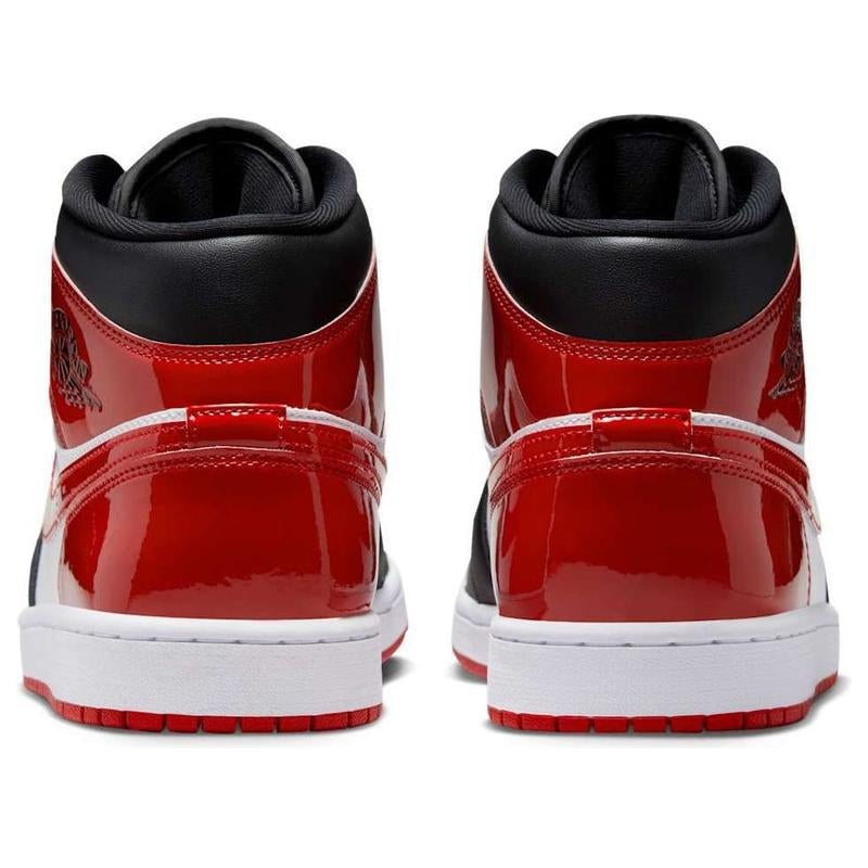 Nike Air Jordan 1 Mid Bred Patent Leather Black Red HV4091-006 Men'S Shoes NEW Athletic Sneakers