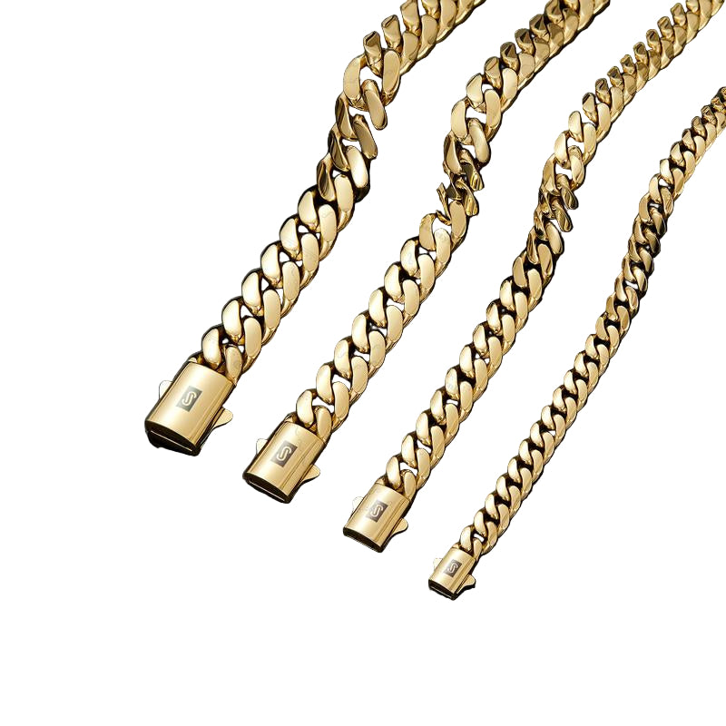 14K Gold-Plated Cuban Necklace/Bracelet Brand New "S" Logo Design| the Latest Electroplating Gold-Plating Process for Rust Prevention| Miami Hip-Hop Style Fashion Items| the Best Gift for Men and Women| Couples' Style| 8Mm/10Mm/12Mm/14Mm