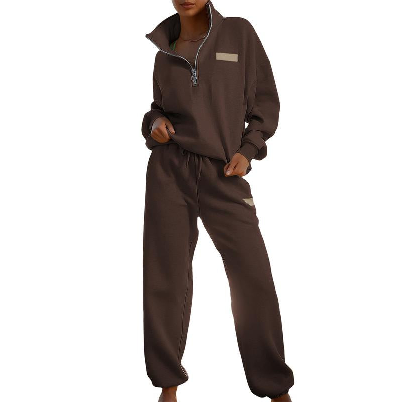 Aleumdr Women 2 Piece Outfits Sweatsuit Lounge Set Half Zip Pullover with Jogger Airport Tracksuit Matching Pants Set Outdoorfun