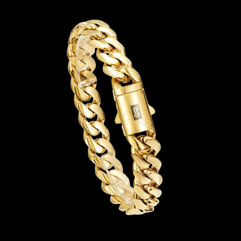 14K Gold-Plated Cuban Necklace/Bracelet Brand New "S" Logo Design| the Latest Electroplating Gold-Plating Process for Rust Prevention| Miami Hip-Hop Style Fashion Items| the Best Gift for Men and Women| Couples' Style| 8Mm/10Mm/12Mm/14Mm