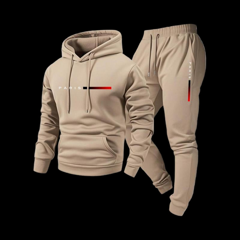 Men'S Paris Letter Printed Hoodie and Drawstring Sweatpants Set, Menswear, Casual Athletic Long Sleeve Hooded Jacket & Trousers for Fall & Winter, Men'S Clothing for Daily Wear, Sportswear Indoor Outdoor, Tracksuit, Athleisure Summer Clothes