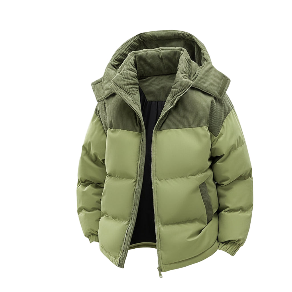Winter Hooded Casual Fleece-Lined Men'S Coat,Removable Hood,Warm Color-Blocked Cotton Jacketcouples' Style Winter Cotton Coat, Outerwear Top.