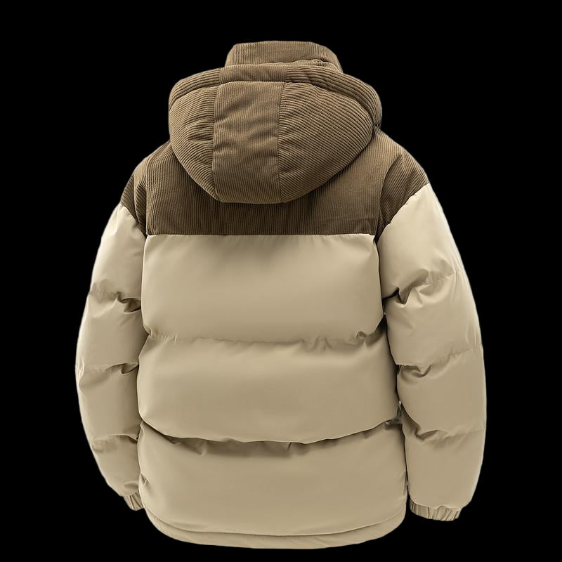 Winter Hooded Casual Fleece-Lined Men'S Coat,Removable Hood,Warm Color-Blocked Cotton Jacketcouples' Style Winter Cotton Coat, Outerwear Top.