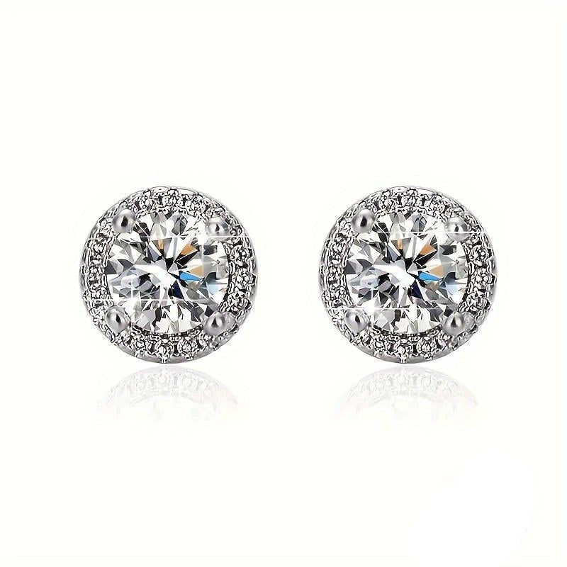 A Pair of 2-Carat VVS1 Moissanite Earrings - Mature Style, 925 Sterling Silvery Earrings, Suitable for Men and Women'S Natural round Cut Imitation Faux Gemstones Moissanite Earrings