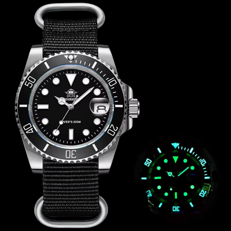 Quartz Watch Luxury Brand Men Watches Waterproof Business 41Mm Watch C3 Luminous Stainless Steel Black Diver Watch