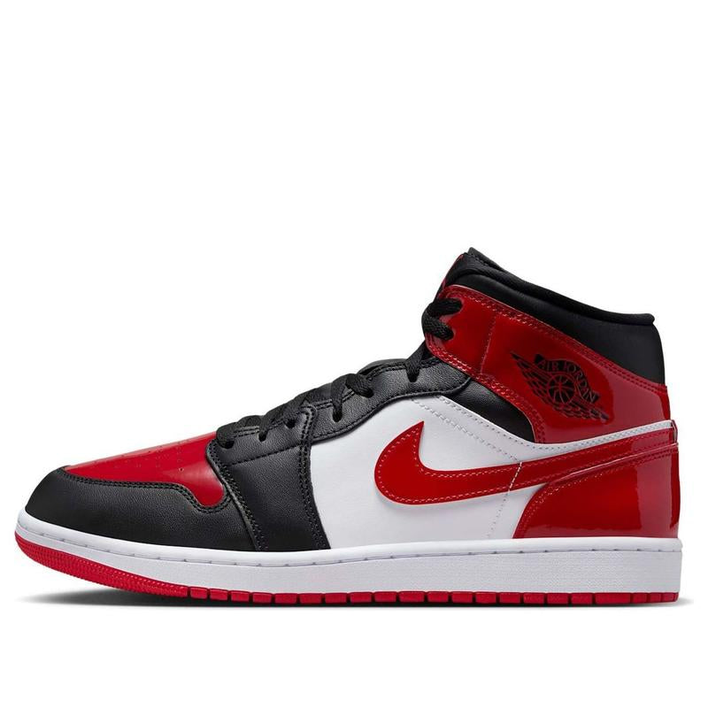 Nike Air Jordan 1 Mid Bred Patent Leather Black Red HV4091-006 Men'S Shoes NEW Athletic Sneakers