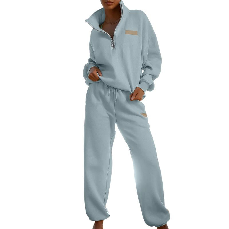 Aleumdr Women 2 Piece Outfits Sweatsuit Lounge Set Half Zip Pullover with Jogger Airport Tracksuit Matching Pants Set Outdoorfun