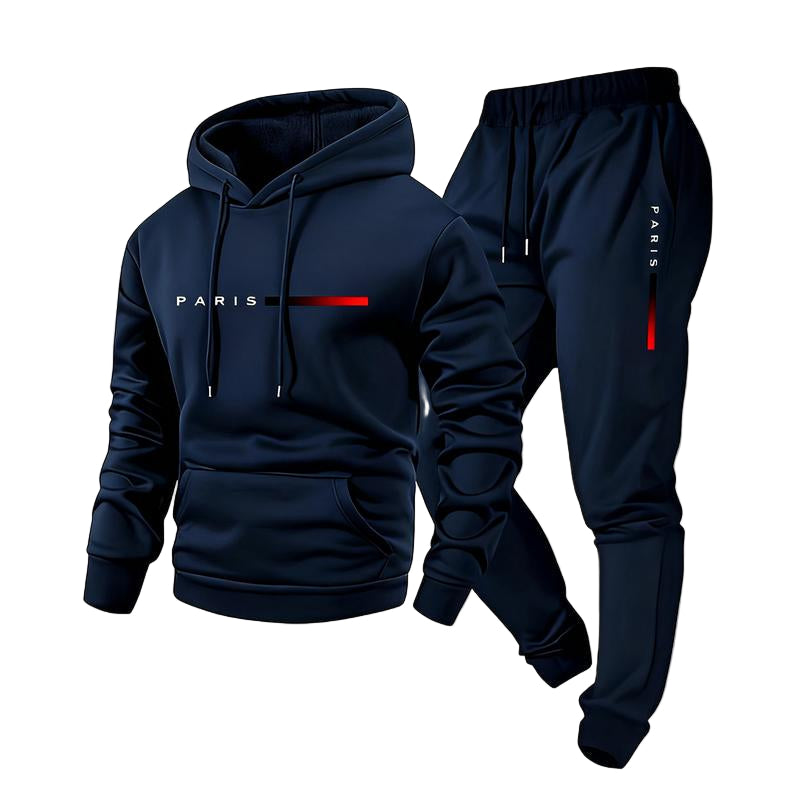 Men'S Paris Letter Printed Hoodie and Drawstring Sweatpants Set, Menswear, Casual Athletic Long Sleeve Hooded Jacket & Trousers for Fall & Winter, Men'S Clothing for Daily Wear, Sportswear Indoor Outdoor, Tracksuit, Athleisure Summer Clothes