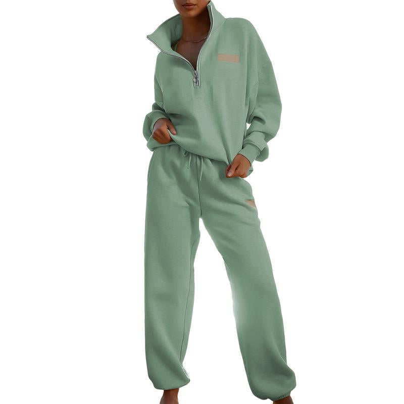 Aleumdr Women 2 Piece Outfits Sweatsuit Lounge Set Half Zip Pullover with Jogger Airport Tracksuit Matching Pants Set Outdoorfun
