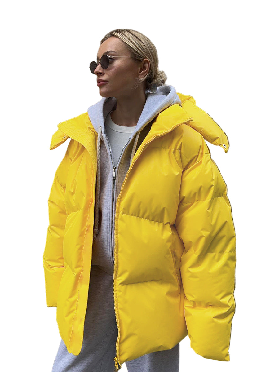 Fashion Coat with Removable Hood Cotton Jacket Winter Warm Windproof Loose Cotton Jacket Loose Parka Outerwear Clothing