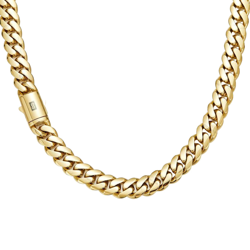 14K Gold-Plated Cuban Necklace/Bracelet Brand New "S" Logo Design| the Latest Electroplating Gold-Plating Process for Rust Prevention| Miami Hip-Hop Style Fashion Items| the Best Gift for Men and Women| Couples' Style| 8Mm/10Mm/12Mm/14Mm