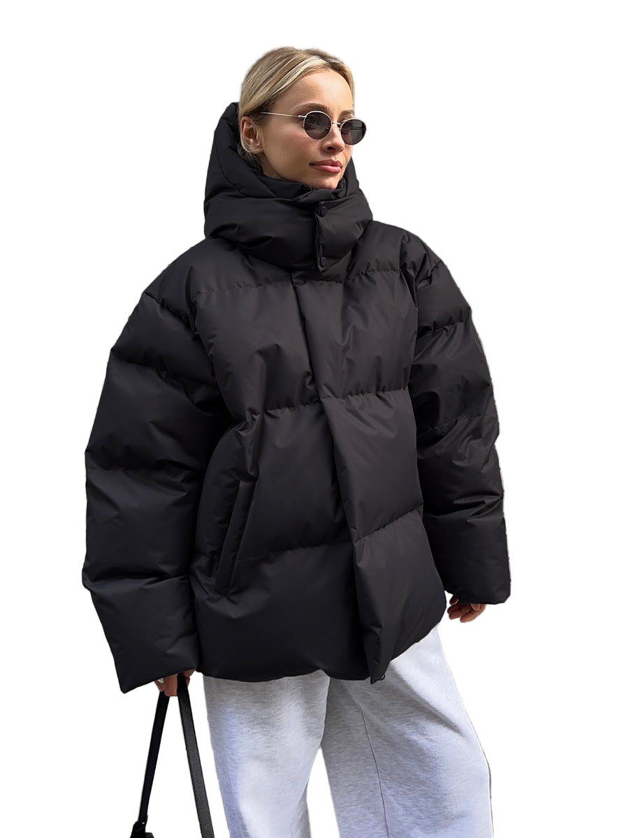 Fashion Coat with Removable Hood Cotton Jacket Winter Warm Windproof Loose Cotton Jacket Loose Parka Outerwear Clothing