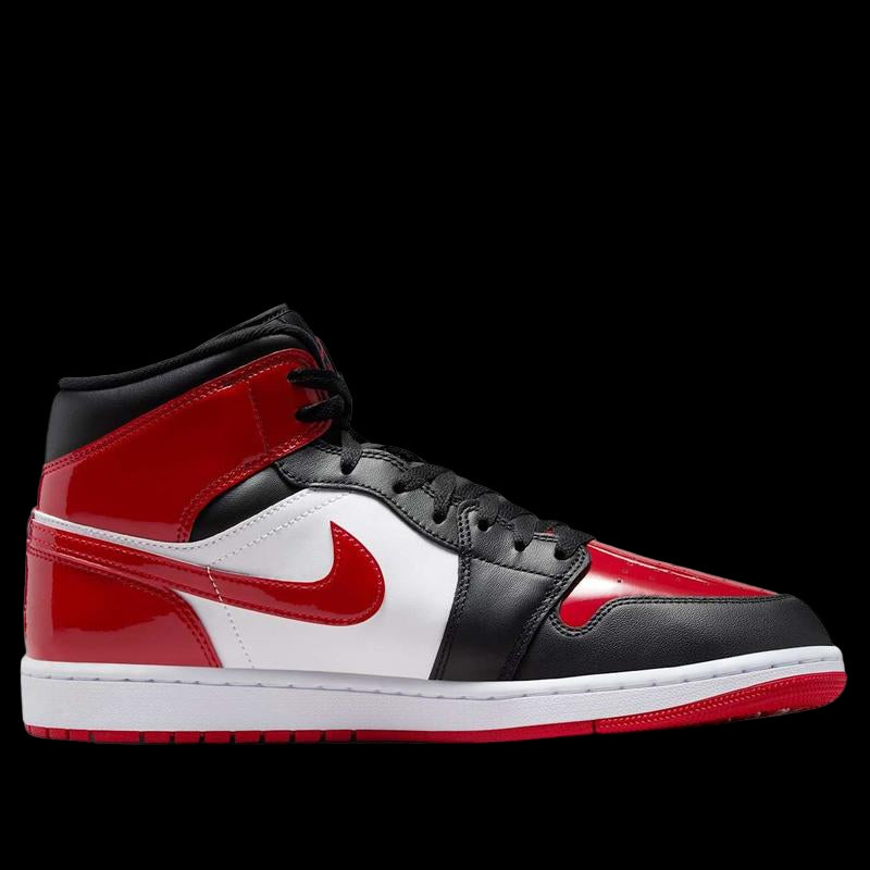 Nike Air Jordan 1 Mid Bred Patent Leather Black Red HV4091-006 Men'S Shoes NEW Athletic Sneakers