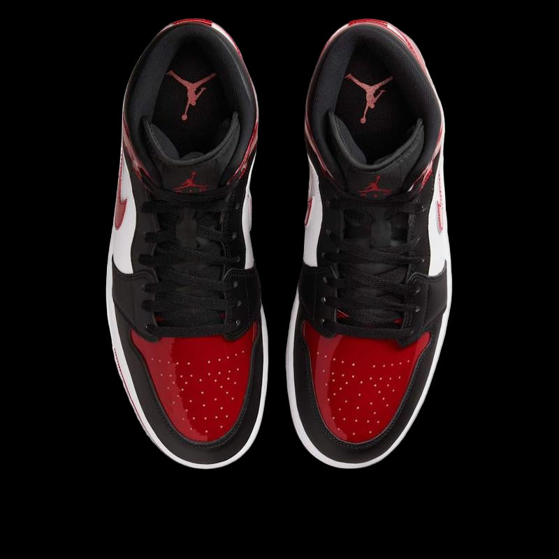 Nike Air Jordan 1 Mid Bred Patent Leather Black Red HV4091-006 Men'S Shoes NEW Athletic Sneakers