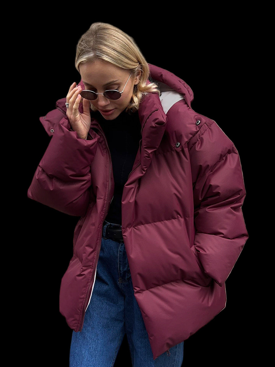 Fashion Coat with Removable Hood Cotton Jacket Winter Warm Windproof Loose Cotton Jacket Loose Parka Outerwear Clothing