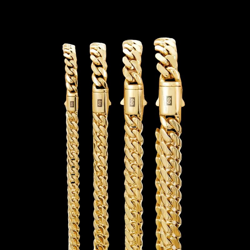 14K Gold-Plated Cuban Necklace/Bracelet Brand New "S" Logo Design| the Latest Electroplating Gold-Plating Process for Rust Prevention| Miami Hip-Hop Style Fashion Items| the Best Gift for Men and Women| Couples' Style| 8Mm/10Mm/12Mm/14Mm