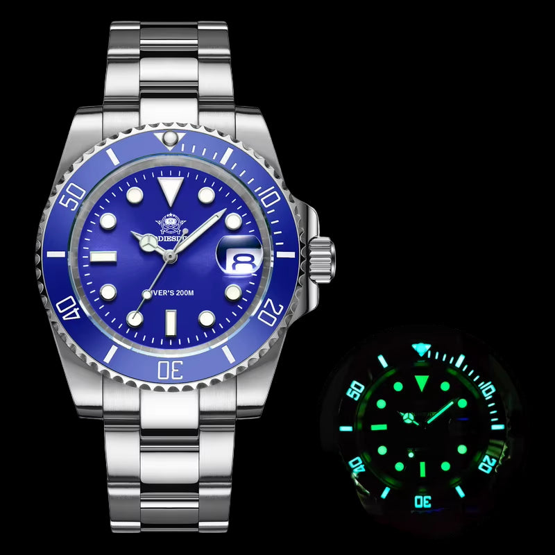 Quartz Watch Luxury Brand Men Watches Waterproof Business 41Mm Watch C3 Luminous Stainless Steel Black Diver Watch