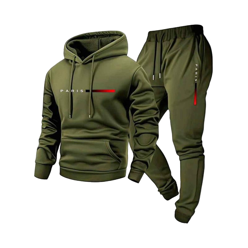 Men'S Paris Letter Printed Hoodie and Drawstring Sweatpants Set, Menswear, Casual Athletic Long Sleeve Hooded Jacket & Trousers for Fall & Winter, Men'S Clothing for Daily Wear, Sportswear Indoor Outdoor, Tracksuit, Athleisure Summer Clothes