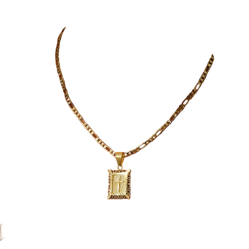KISSYAN Gold Cross Necklace for Men Women, 14K Gold Plated Figaro Chain with Rectangular Religious Pendant, Faith Jewelry Gift