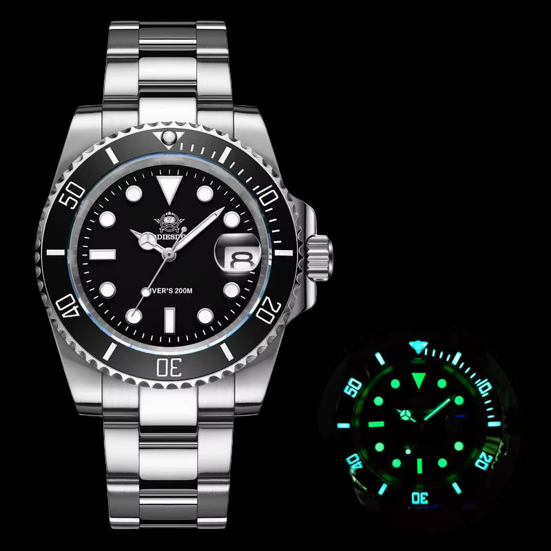 Quartz Watch Luxury Brand Men Watches Waterproof Business 41Mm Watch C3 Luminous Stainless Steel Black Diver Watch