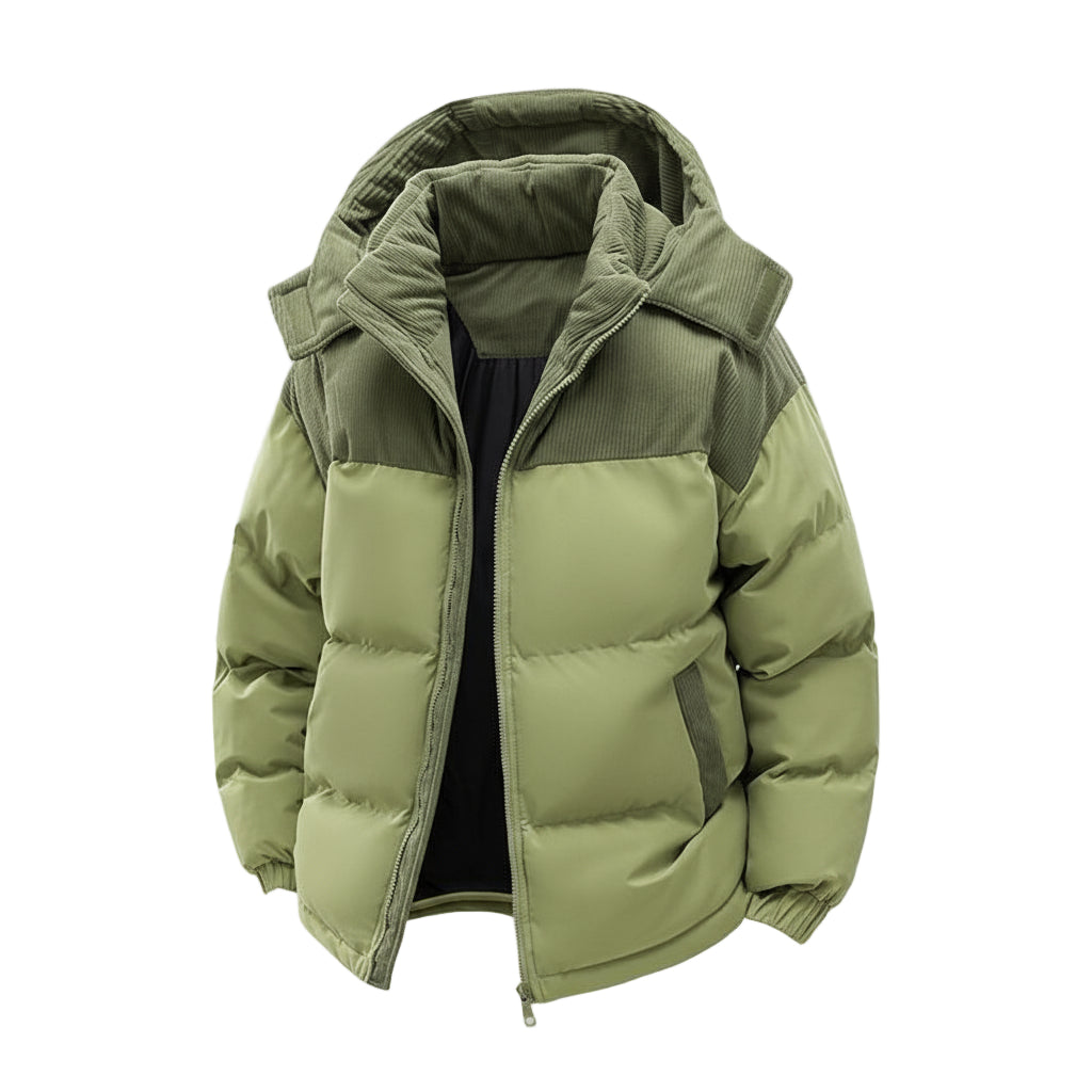 Winter Hooded Casual Fleece-Lined Men'S Coat,Removable Hood,Warm Color-Blocked Cotton Jacketcouples' Style Winter Cotton Coat, Outerwear Top.