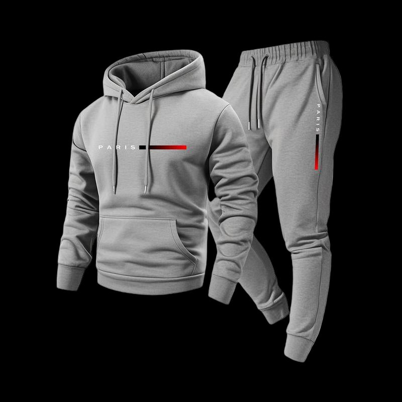 Men'S Paris Letter Printed Hoodie and Drawstring Sweatpants Set, Menswear, Casual Athletic Long Sleeve Hooded Jacket & Trousers for Fall & Winter, Men'S Clothing for Daily Wear, Sportswear Indoor Outdoor, Tracksuit, Athleisure Summer Clothes