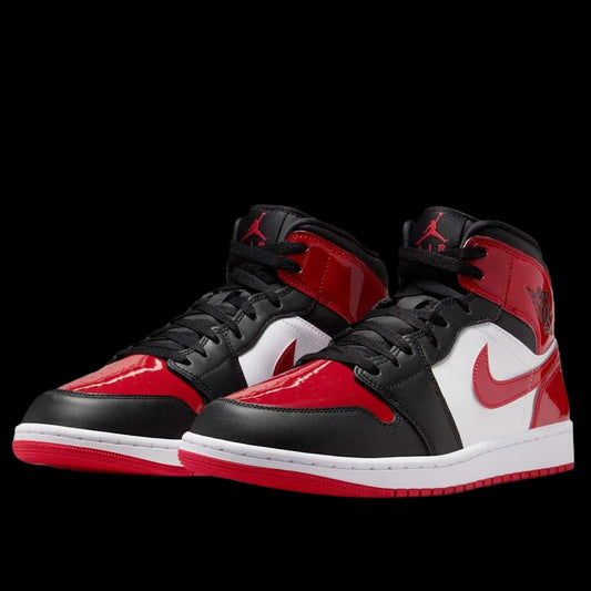 Nike Air Jordan 1 Mid Bred Patent Leather Black Red HV4091-006 Men'S Shoes NEW Athletic Sneakers