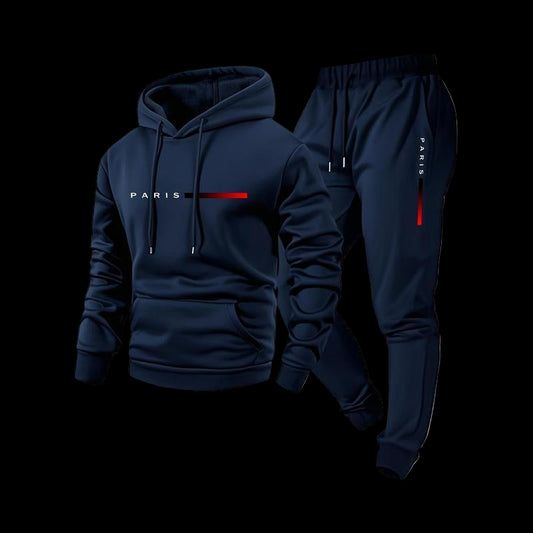 Men'S Paris Letter Printed Hoodie and Drawstring Sweatpants Set, Menswear, Casual Athletic Long Sleeve Hooded Jacket & Trousers for Fall & Winter, Men'S Clothing for Daily Wear, Sportswear Indoor Outdoor, Tracksuit, Athleisure Summer Clothes