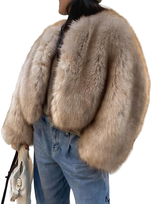 ASANDY Women'S Winter Faux Fur Long Sleeve Coat - Elegant Cold Weather Warmth, Fashionable Outerwear for Comfort Outings