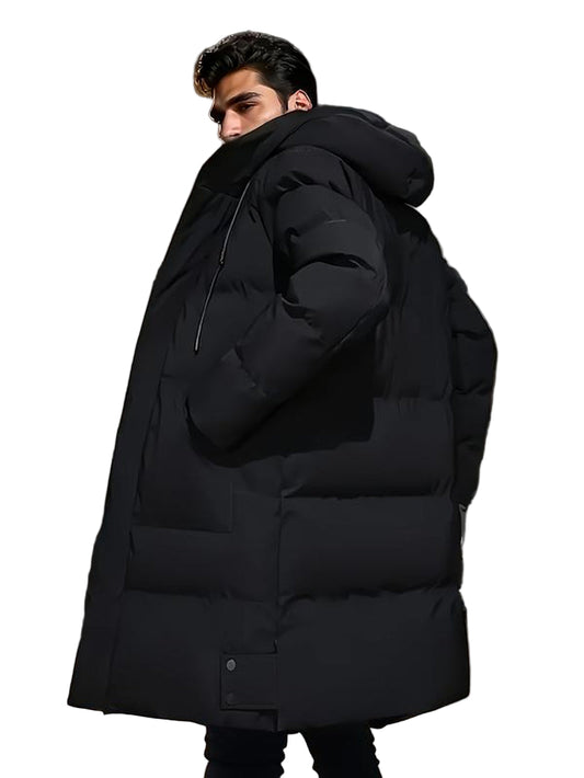 Men'S Thick Winter Warm Coat plus Size Cold Weather Jacket with Hood Long Sleeve Front Button Design Suitable for Extreme Cold Daily & Formal Occasions Durable Winter Clothing Winter Jackets Cold Weather Coats Hooded Casual Coats Black Menswear