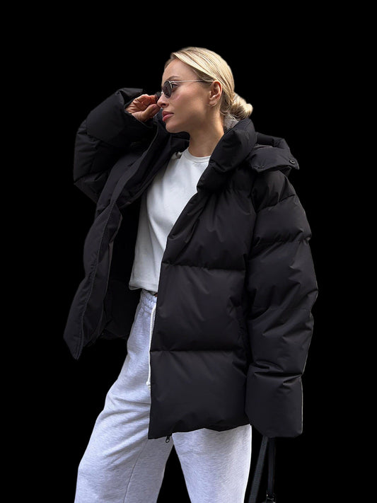 Fashion Coat with Removable Hood Cotton Jacket Winter Warm Windproof Loose Cotton Jacket Loose Parka Outerwear Clothing
