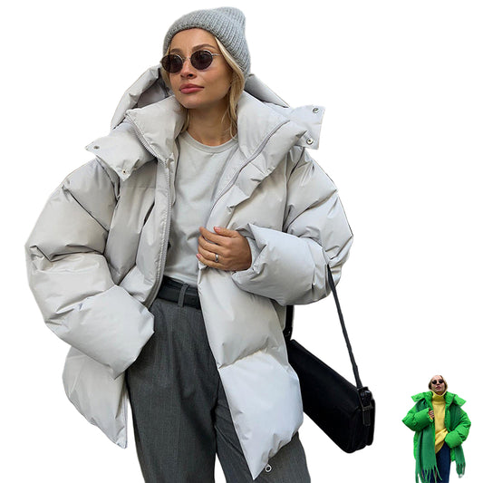 Fashion Coat with Removable Hood Cotton Jacket Winter Warm Windproof Loose Cotton Jacket Loose Parka Outerwear Clothing