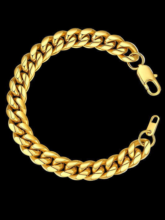 Gold Plated Bracelet for Men Chunky Cuban Bracelet 10MM 7.5 Inch Chain Bracelet Stainless Steel Gift for Him